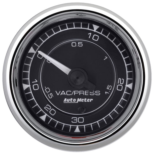AutoMeter Chrono 2-1/16in 30in HG/30PSI Digital Stepper Motor Vaccum/Boost Gauge - Chrome