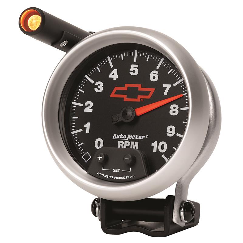 Autometer GM Red Bowtie Black 3-3/4in 0-10000 RPM Pedestal Mount Tachometer Quick-Lite