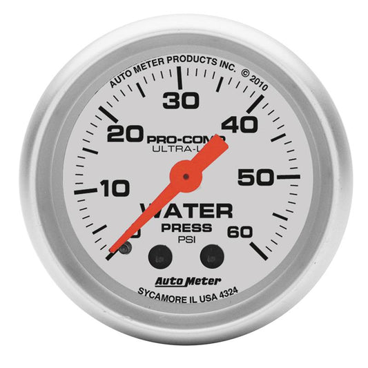 Autometer Ultra-Lite 52mm 60 PSI Mechanical Water Pressure Gauge