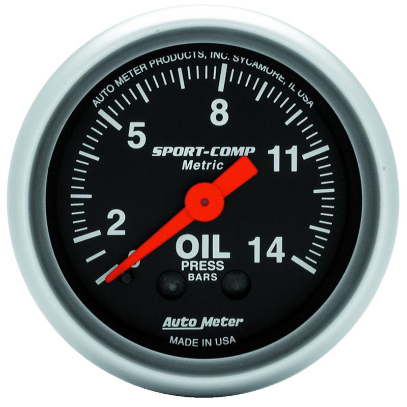 Autometer Sport Comp 52.4 mm Mechanical 0-14 Kg/ Cm2 Oil Pressure Metric Gauge