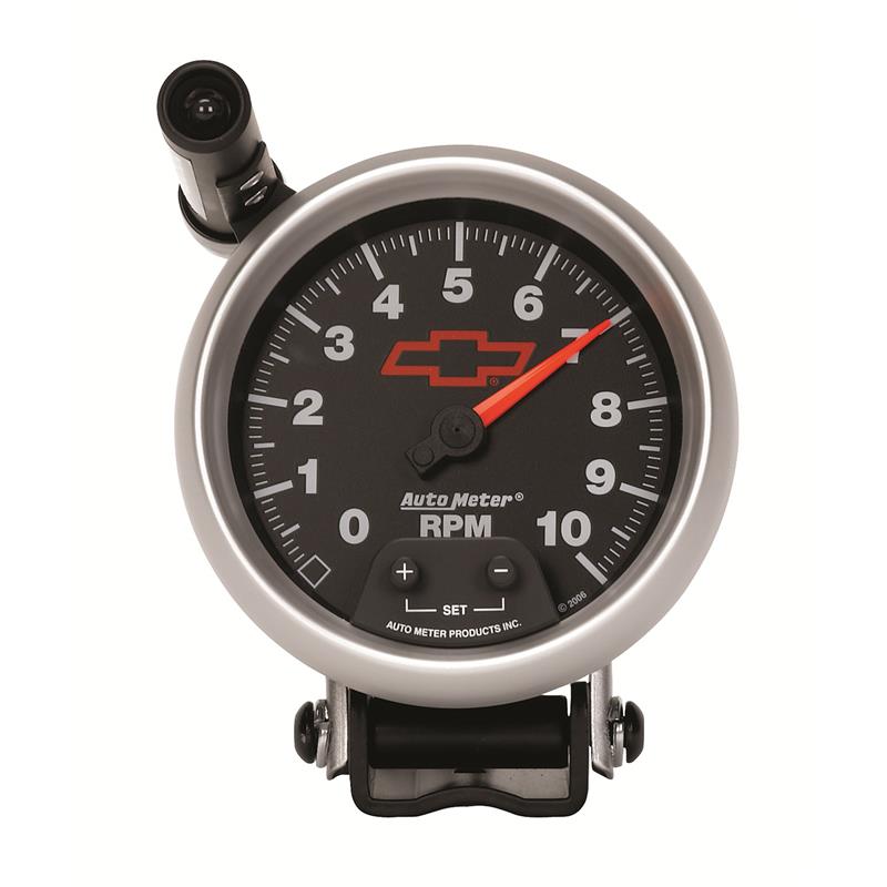 Autometer GM Red Bowtie Black 3-3/4in 0-10000 RPM Pedestal Mount Tachometer Quick-Lite