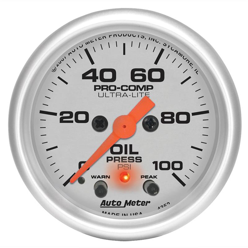 Autometer Ultra-Lite 52mm 0-100 PSI F/S Electronic Oil Pressure w/ Peak Memory & Warning Gauge